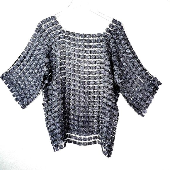 Metallic Embroidered Lurex Mesh Blouse Top Overlay Sheer Square Neck ONE SIZE - Picture 4 of 5